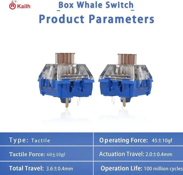 Alt view image 2 of 5 - Kailh Box Whale Tactile Silent Keyboard Switch,for Mechanical Gaming Keyboard,3-Pin 45gf Quiet Pre-Lubed Waterproof Dustproof Switches(Whale.90pcs)