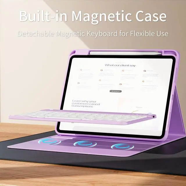 Alt view image 3 of 5 - kenke for iPad 10th Generation case with Keyboard (10.9 Inch, 2022) - 7 Colors Backlit Folio Detachable Wireless Bluetooth Keyboard, Flip Case with Pencil Holder for iPad 10th Gen, Light Purple