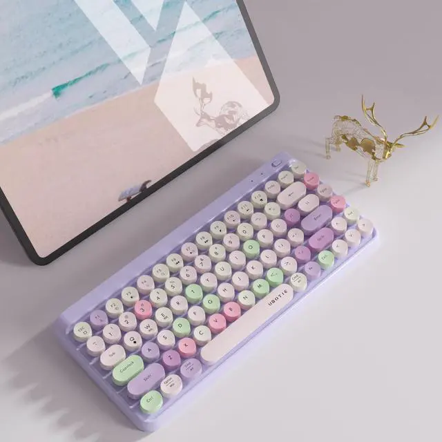 Alt view image 2 of 5 - UBOTIE Portable Bluetooth Colorful Computer Keyboards, Wireless Mini Compact Retro Typewriter Flexible 84Keys Design Keyboard (Purple-Colorful)