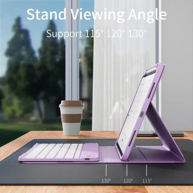 Alt view image 5 of 5 - kenke for iPad 10th Generation case with Keyboard (10.9 Inch, 2022) - 7 Colors Backlit Folio Detachable Wireless Bluetooth Keyboard, Flip Case with Pencil Holder for iPad 10th Gen, Light Purple