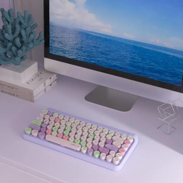 Alt view image 5 of 5 - UBOTIE Portable Bluetooth Colorful Computer Keyboards, Wireless Mini Compact Retro Typewriter Flexible 84Keys Design Keyboard (Purple-Colorful)