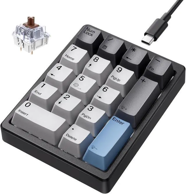 Alt view image 3 of 5 - Kisnt 34 Keys Wired USB-C Numpad and 17 Keys Mechanical Number Pad