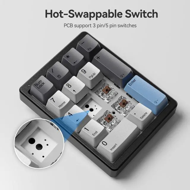 Alt view image 5 of 5 - Kisnt 34 Keys Wired USB-C Numpad and 17 Keys Mechanical Number Pad