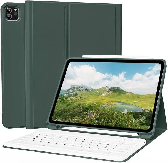 Main image of KVTVOU Keyboard Case for iPad Pro 11 Inch 4th Generation/Pro 3rd Gen/Pro 2nd Gen with Pencil Holder, Folio Detachable Wireless Bluetooth Keyboard & Flip Stand Case for iPad Pro 11 Inch, Dark Green