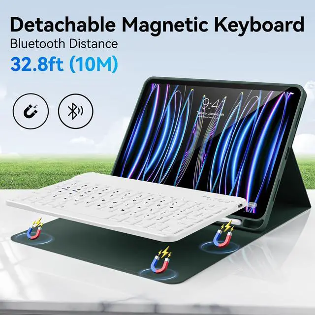 Alt view image 2 of 5 - KVTVOU Keyboard Case for iPad Pro 11 Inch 4th Generation/Pro 3rd Gen/Pro 2nd Gen with Pencil Holder, Folio Detachable Wireless Bluetooth Keyboard & Flip Stand Case for iPad Pro 11 Inch, Dark Green