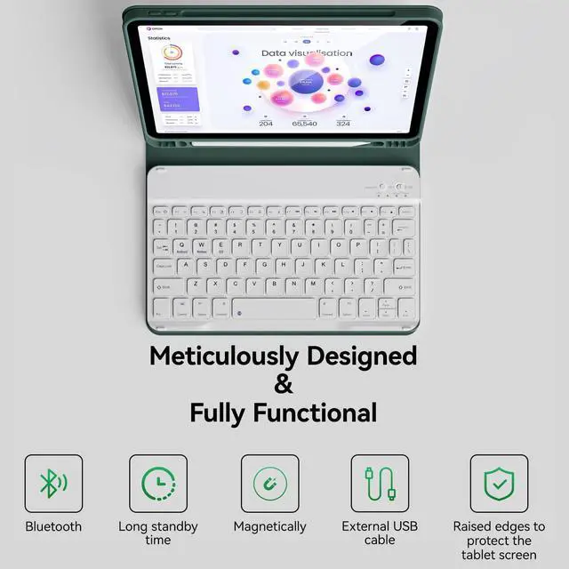 Alt view image 4 of 5 - KVTVOU Keyboard Case for iPad Pro 11 Inch 4th Generation/Pro 3rd Gen/Pro 2nd Gen with Pencil Holder, Folio Detachable Wireless Bluetooth Keyboard & Flip Stand Case for iPad Pro 11 Inch, Dark Green