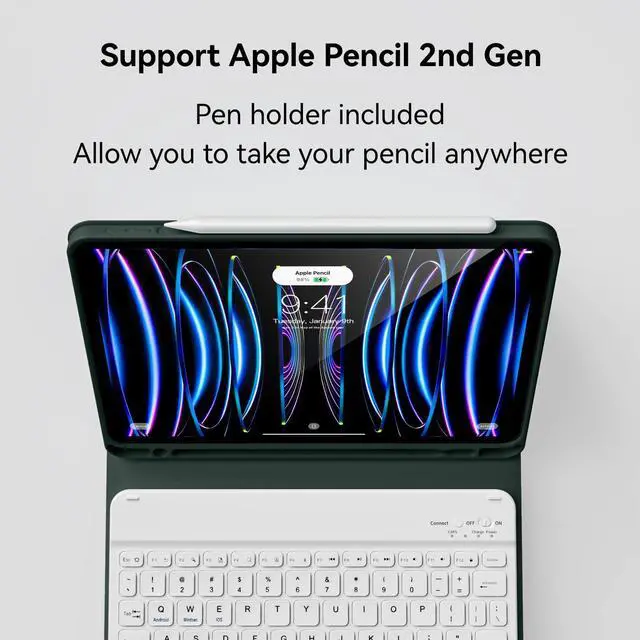 Alt view image 5 of 5 - KVTVOU Keyboard Case for iPad Pro 11 Inch 4th Generation/Pro 3rd Gen/Pro 2nd Gen with Pencil Holder, Folio Detachable Wireless Bluetooth Keyboard & Flip Stand Case for iPad Pro 11 Inch, Dark Green
