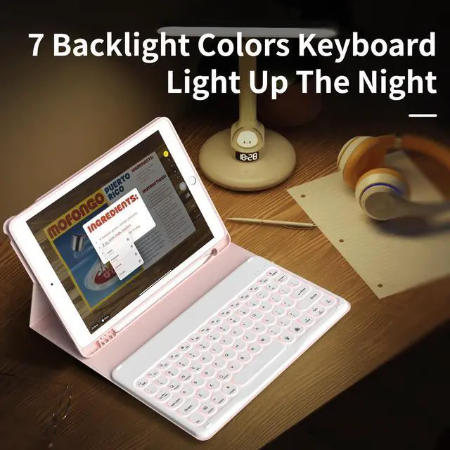 Alt view image 2 of 5 - KVTVOU for iPad 9th/8th/7th Generation Case with Keyboard (2021/2020/2019) - 7 Colors Backlit Wireless Detachable Folio Keyboard Cover with Pencil Holder for iPad 10.2 Inch, Pink