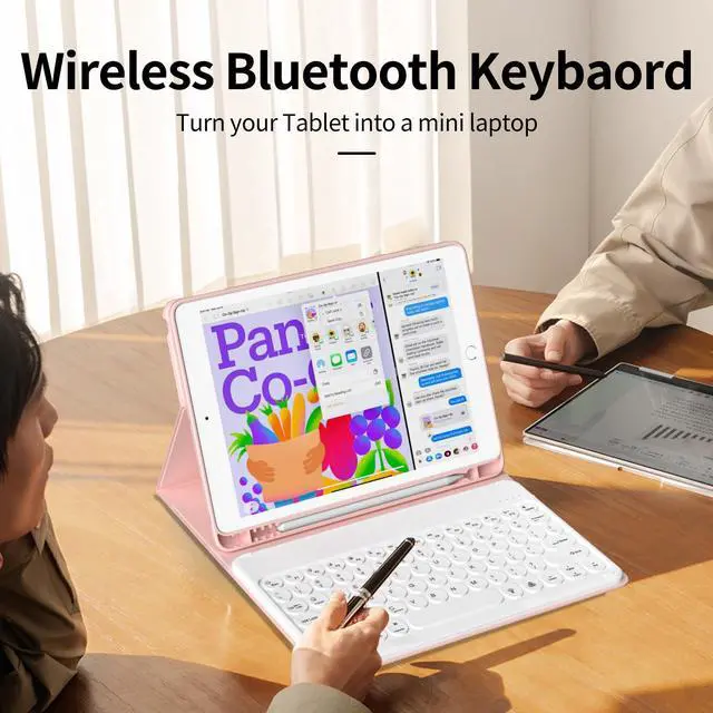 Alt view image 4 of 5 - KVTVOU for iPad 9th/8th/7th Generation Case with Keyboard (2021/2020/2019) - 7 Colors Backlit Wireless Detachable Folio Keyboard Cover with Pencil Holder for iPad 10.2 Inch, Pink