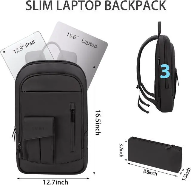 Alt view image 2 of 5 - Slim Business Laptop Backpack for Men 15.6 Inch Computer Backpack with USB Charging Port Lightweight Commute Anti-Theft Travel Backpack Water Resistant Backpack for Daily Office Work
