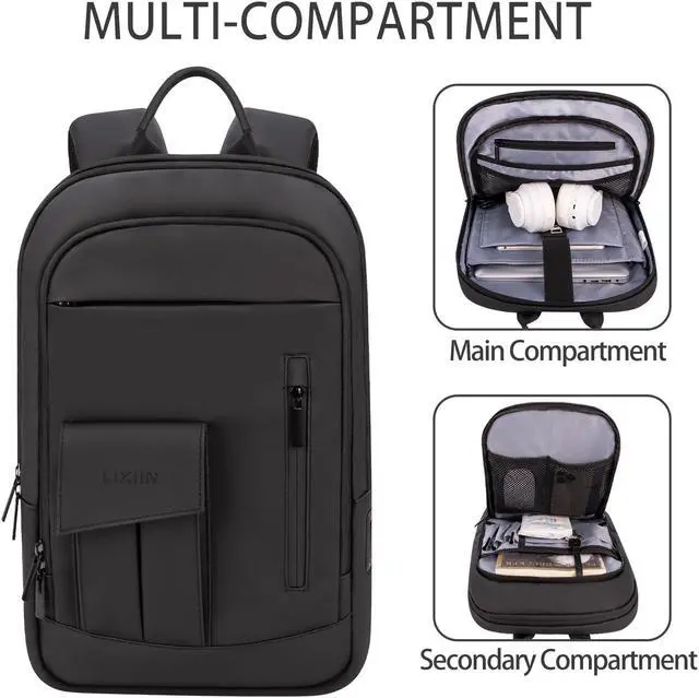 Alt view image 5 of 5 - Slim Business Laptop Backpack for Men 15.6 Inch Computer Backpack with USB Charging Port Lightweight Commute Anti-Theft Travel Backpack Water Resistant Backpack for Daily Office Work