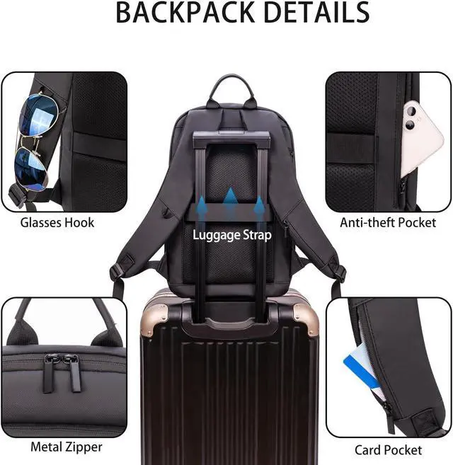 Alt view image 4 of 5 - Slim Business Laptop Backpack for Men 15.6 Inch Computer Backpack with USB Charging Port Lightweight Commute Anti-Theft Travel Backpack Water Resistant Backpack for Daily Office Work