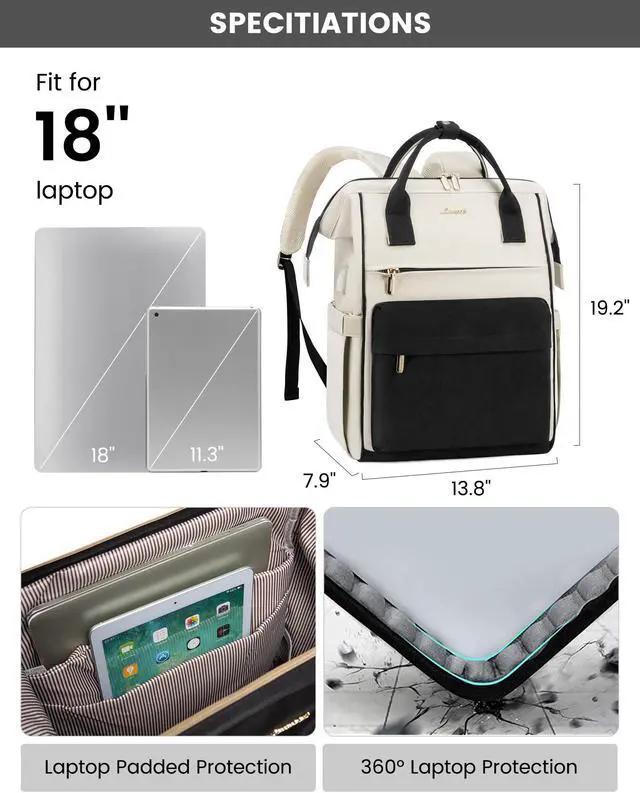 Alt view image 4 of 5 - LOVEVOOK Laptop Backpack Purse for Women Waterproof Teacher Nurse Bag, 17.3 Inch Work Laptop Bag with Organizer Bag Business Travel Computer Backpack, 2pcs set