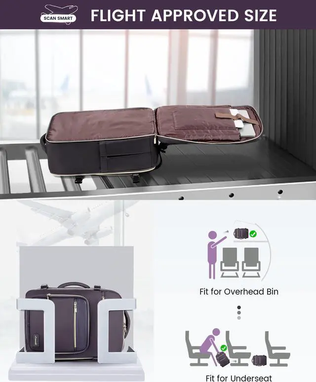 Alt view image 2 of 5 - LOVEVOOK Travel Backpack For Women,50L Carry On Backpack Flight Approved,TSA Personal Item Travel Bag Fits 18 Inch Laptop,Business Weekender Overnight Daypack with Toiletry Bag and Cube,Black