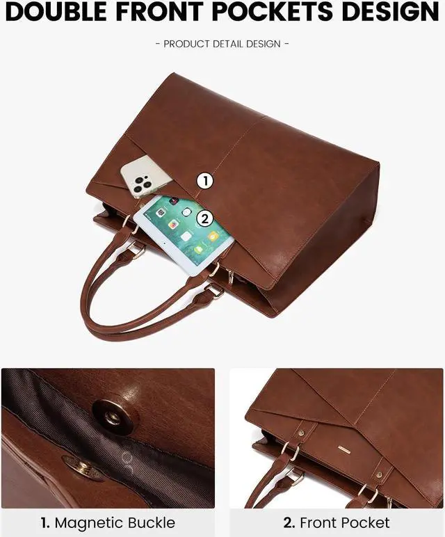 Alt view image 2 of 5 - LOVEVOOK Laptop Tote Bag for Women, Leather Business Office Work Bag Computer Briefcase with Small Clutch fit for 15.6 Inch Laptop Retro Brown