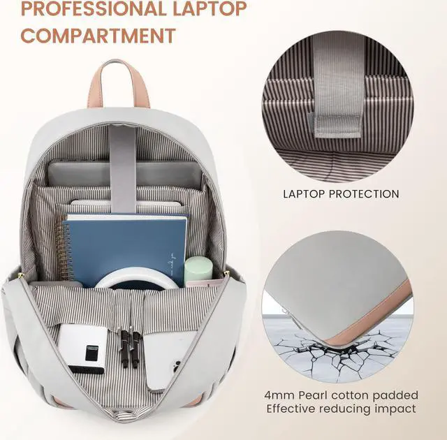 Alt view image 4 of 5 - LOVEVOOK Travel Laptop Backpack for Women, Waterproof Work Backpack Fits 15.6 Inch Laptop, Large Computer Backpack for College, Grey