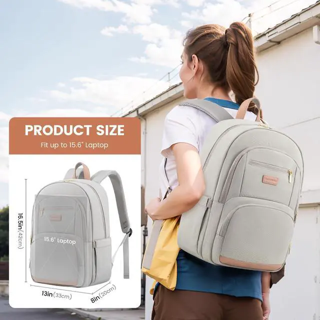 Alt view image 2 of 5 - LOVEVOOK Travel Laptop Backpack for Women, Waterproof Work Backpack Fits 15.6 Inch Laptop, Large Computer Backpack for College, Grey