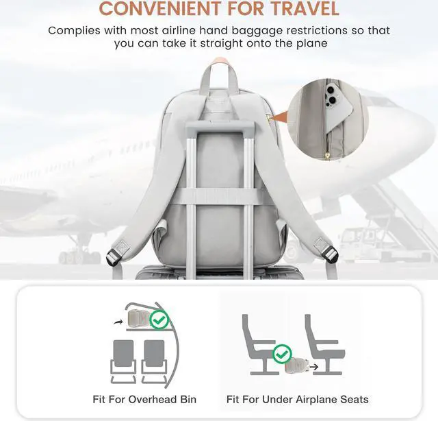 Alt view image 5 of 5 - LOVEVOOK Travel Laptop Backpack for Women, Waterproof Work Backpack Fits 15.6 Inch Laptop, Large Computer Backpack for College, Grey