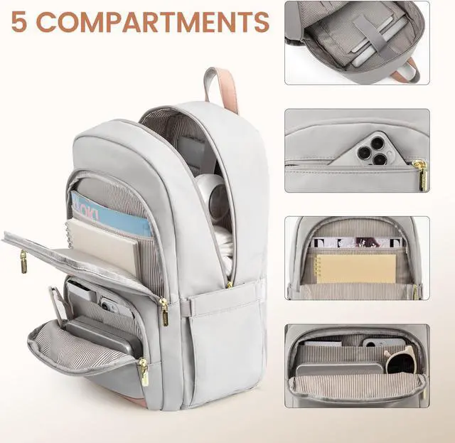 Alt view image 3 of 5 - LOVEVOOK Travel Laptop Backpack for Women, Waterproof Work Backpack Fits 15.6 Inch Laptop, Large Computer Backpack for College, Grey