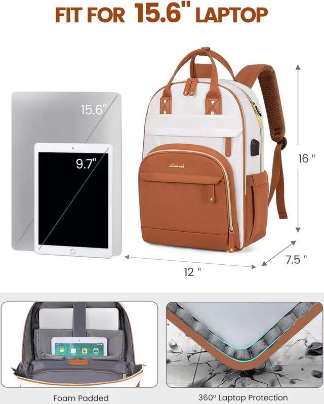 Alt view image 4 of 5 - LOVEVOOK Laptop Backpack for Women, 15.6 Inch Travel Anti-theft Laptop Bag, Fashion College Work Business Backpacks Purse, Warterproof Teacher Nurse Computer Professional Daypack, Beige - brown