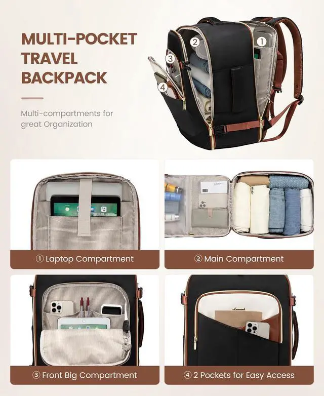 Alt view image 5 of 5 - LOVEVOOK Large Travel Backpack for Women&Men,TSA Carry on Backpack for Airplanes with 3 Packing Cubes,Personal Item Travel Bag Fit 17" Laptop,40L Waterproof Travel Essentials Airline Approved Luggage