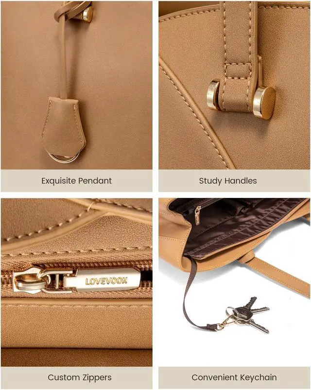 Alt view image 5 of 5 - LOVEVOOK Work Laptop Tote Bag for Women, Leather Laptop Bag Teacher Tote Bag, Professional Computer Bag Large Purses Handbag, Beige, Fits 15.6 Inch Laptop