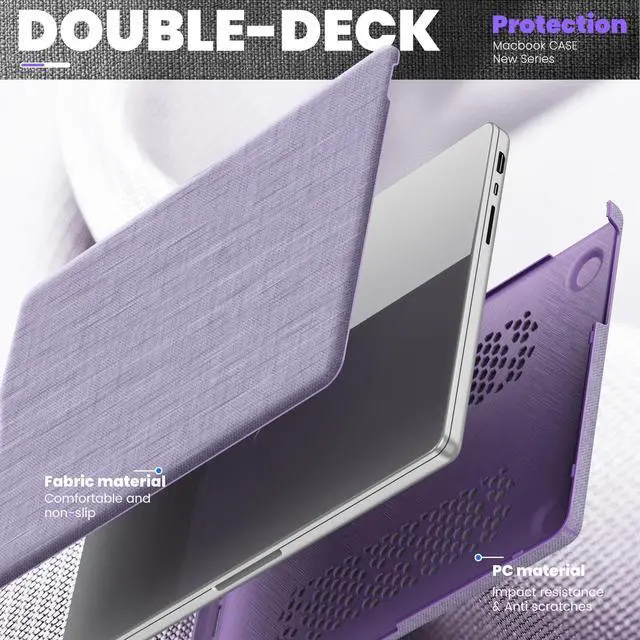 Alt view image 3 of 5 - Mektron Fabric Case for MacBook Pro 14 Inch M4/ M3/ M2/ M1, Fits A3112 A3401 A3185 (2024) / A2918 A2992 (2023) / A2779 (2023) / A2442 (2021) Protective Hard Shell with Fold Kickstand -Fabric-Purple