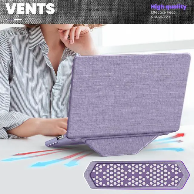 Alt view image 4 of 5 - Mektron Fabric Case for MacBook Pro 14 Inch M4/ M3/ M2/ M1, Fits A3112 A3401 A3185 (2024) / A2918 A2992 (2023) / A2779 (2023) / A2442 (2021) Protective Hard Shell with Fold Kickstand -Fabric-Purple