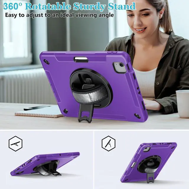 Alt view image 3 of 5 - Case for iPad Air 6th/ 5th/ 4th Generation (2024/2022/2020): Cover for iPad Air 11 Inch M2 /iPad 10.9 Inch with Screen Protector- Stand- Handle- Shoulder Strap- Pencil Holder- Purple