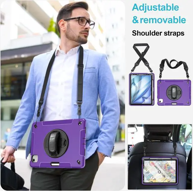 Alt view image 5 of 5 - Case for iPad Air 6th/ 5th/ 4th Generation (2024/2022/2020): Cover for iPad Air 11 Inch M2 /iPad 10.9 Inch with Screen Protector- Stand- Handle- Shoulder Strap- Pencil Holder- Purple