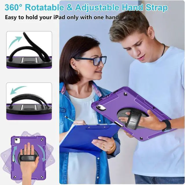 Alt view image 4 of 5 - Case for iPad Air 6th/ 5th/ 4th Generation (2024/2022/2020): Cover for iPad Air 11 Inch M2 /iPad 10.9 Inch with Screen Protector- Stand- Handle- Shoulder Strap- Pencil Holder- Purple