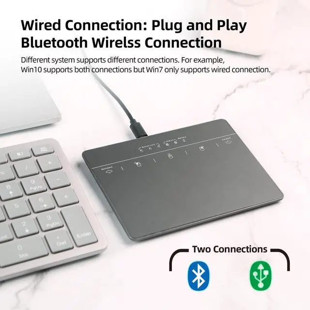 Alt view image 3 of 5 - Wired & Wireless Metal Touchpad for PC Computer & Laptop, Rechargeable Trackpad Travel-Friendly Bluetooth & USB Mouse Pad for Windows 7/10/11, Black