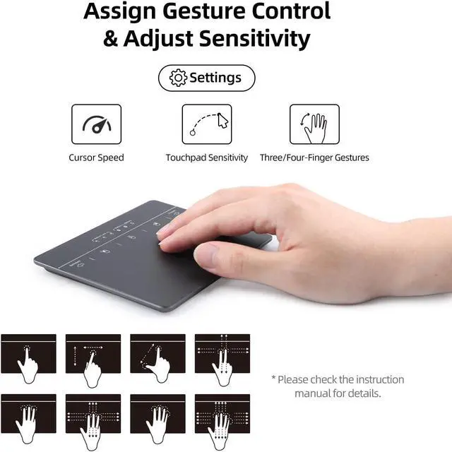 Alt view image 5 of 5 - Wired & Wireless Metal Touchpad for PC Computer & Laptop, Rechargeable Trackpad Travel-Friendly Bluetooth & USB Mouse Pad for Windows 7/10/11, Black