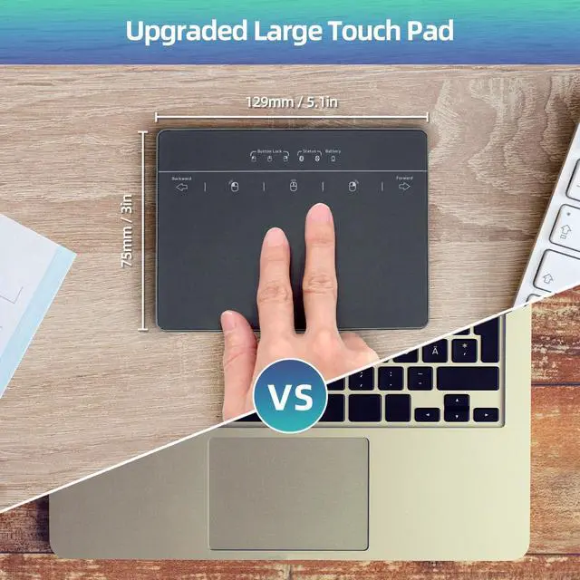 Alt view image 4 of 5 - Wired & Wireless Metal Touchpad for PC Computer & Laptop, Rechargeable Trackpad Travel-Friendly Bluetooth & USB Mouse Pad for Windows 7/10/11, Black