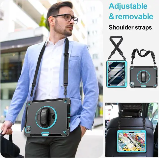 Alt view image 5 of 5 - Case for iPad Pro 13 Inch 7th Generation 2024: Military Grade Cover for iPad Pro 13" (M4) W/Screen Protector - Stand - Handle - Shoulder Strap - Pencil Holder-Mint Green