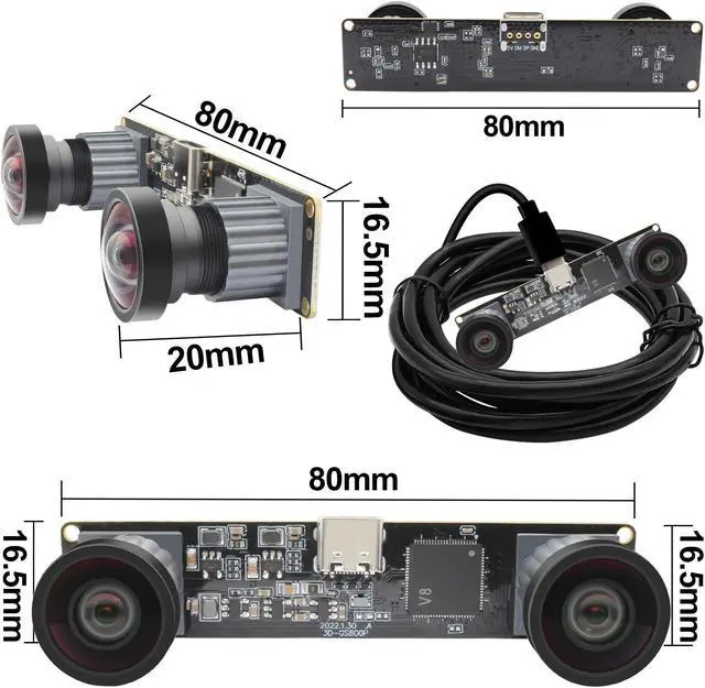 Alt view image 2 of 5 - MMlove Monochrome USB Stereo Camera Module with Synchronous Dual Lens and Global Shutter,800P 120fps Wide Angle High Speed 3D Webcam, for VR Face Recognition,PC/Laptop/Raspberry Pi