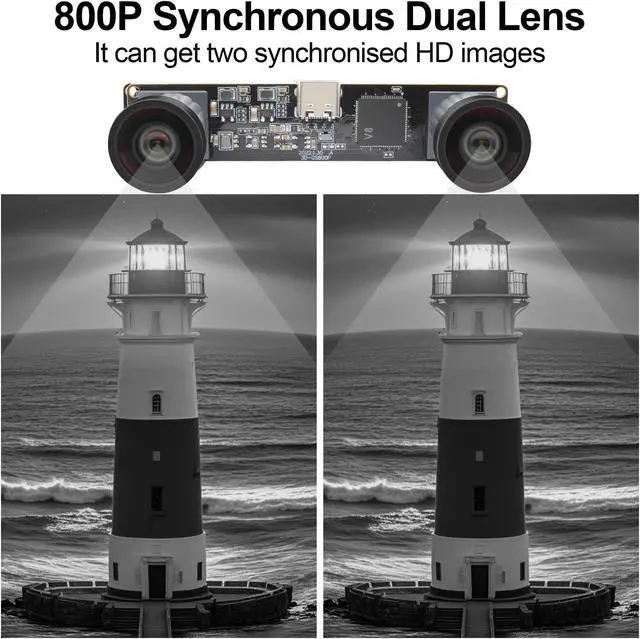 Alt view image 5 of 5 - MMlove Monochrome USB Stereo Camera Module with Synchronous Dual Lens and Global Shutter,800P 120fps Wide Angle High Speed 3D Webcam, for VR Face Recognition,PC/Laptop/Raspberry Pi