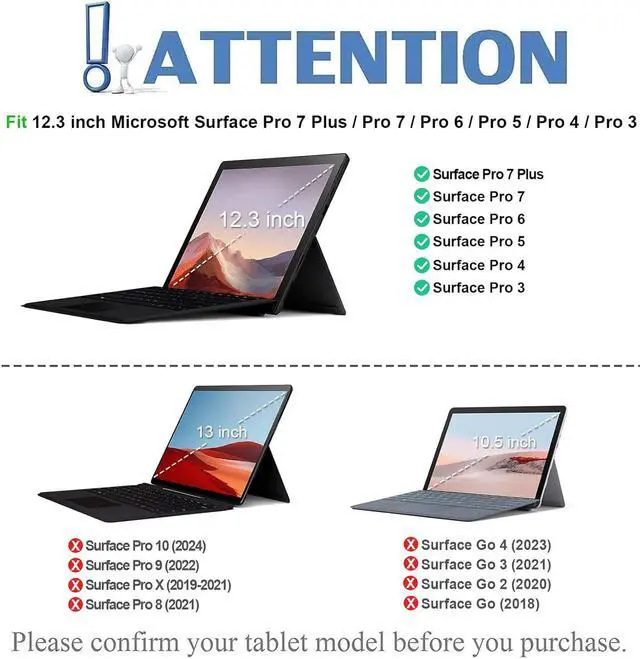 Alt view image 2 of 5 - Nanhent Type Cover Surface Pro 7 Keyboard with Precision Touchpad, Bluetooth 5.3, 7-Color Keys Font Backlight, Compatible with Microsoft Surface Pro 7/7+/6/5/4/3 (Black)
