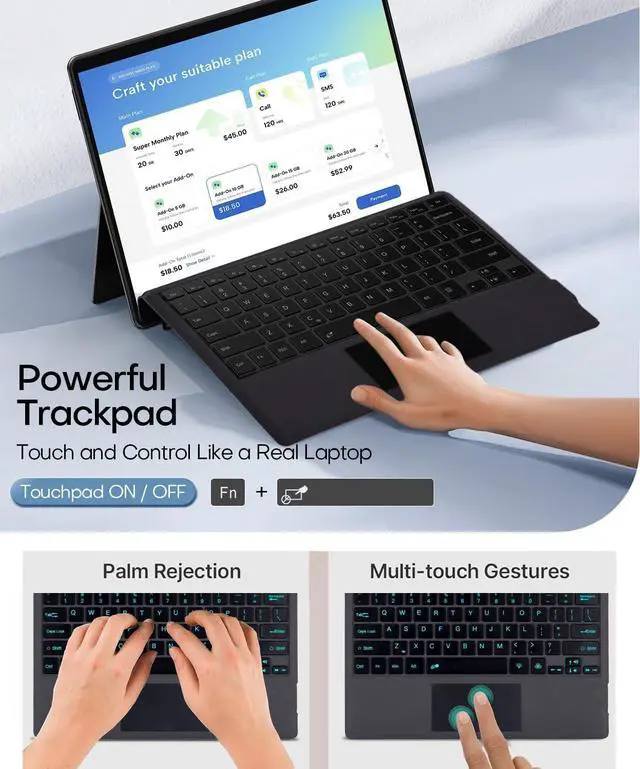 Alt view image 4 of 5 - Nanhent Type Cover Surface Pro 7 Keyboard with Precision Touchpad, Bluetooth 5.3, 7-Color Keys Font Backlight, Compatible with Microsoft Surface Pro 7/7+/6/5/4/3 (Black)