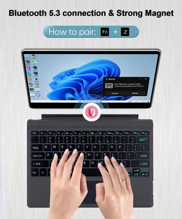 Alt view image 5 of 5 - Nanhent Type Cover Surface Pro 7 Keyboard with Precision Touchpad, Bluetooth 5.3, 7-Color Keys Font Backlight, Compatible with Microsoft Surface Pro 7/7+/6/5/4/3 (Black)