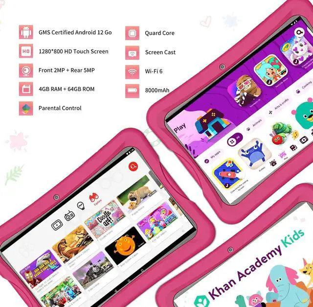 Alt view image 2 of 5 - NOBKLEN Kids Tablet 10 Inch, Android 13 Tablet 4GB+64GB 8-Core CPU WiFi 6 12H Battery Life Parental Control 1280 * 800 HD Display Dual Cameras Shockproof Case Pre-Installed Educational Apps