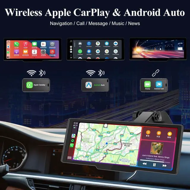 Alt view image 2 of 5 - Niloghap 9.3inch Wireless CarPlay Screen Compatible with Apple Carplay & Android Auto Portable Car Stereo with GPS Navigation,Bluetooth,Mirror Link,Drive Play,Touch Screen for All Vehicles