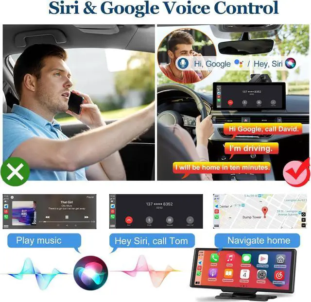 Alt view image 3 of 5 - Niloghap 9.3inch Wireless CarPlay Screen Compatible with Apple Carplay & Android Auto Portable Car Stereo with GPS Navigation,Bluetooth,Mirror Link,Drive Play,Touch Screen for All Vehicles