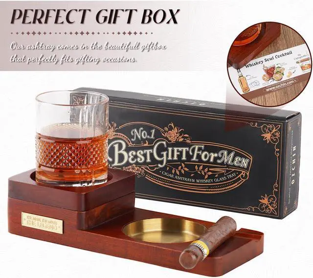 Alt view image 4 of 5 - Storage Case with 4 Tubes, King Size Medicine Locking Bag Storage Container and Wooden Cigar Ashtray with Whiskey Glass Tray