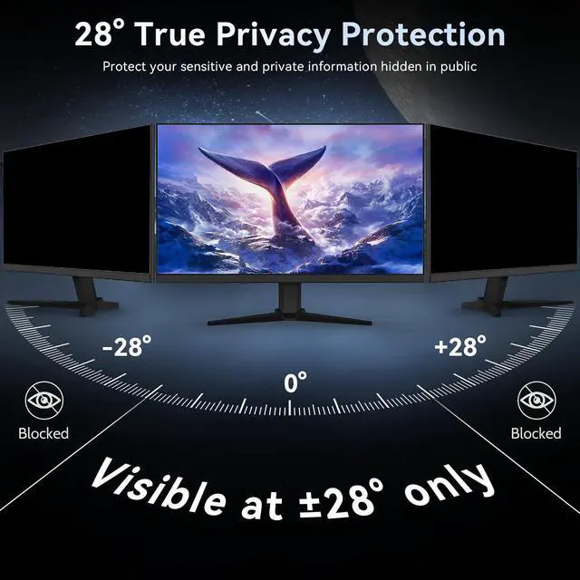 Alt view image 3 of 5 - [2-Pack] 23 Inch Computer Privacy Screen Filter for 16:9 Widescreen Monitor, Removable Eye Protection Anti Glare Blue Light Filter Privacy Shield, Anti Scratch Anti Spy Screen Protector Film 23 In