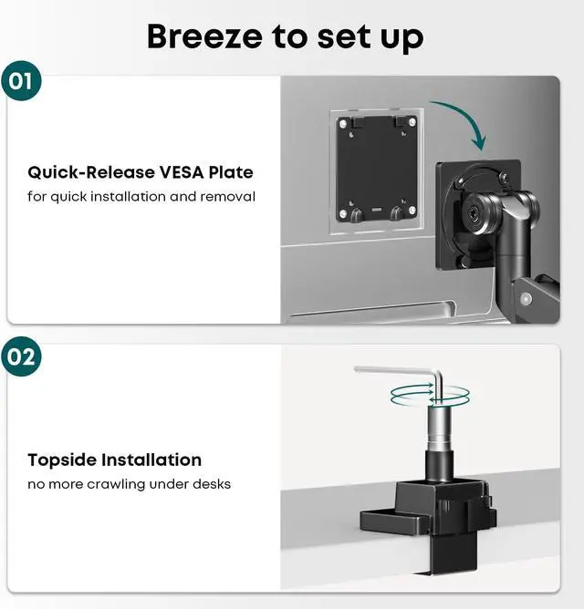 Alt view image 4 of 5 - Single Monitor-Arm Heavy Duty for 24-57-inch - Ultrawide Aluminum Single Pole Monitor Mount,Fully Adjustable, Ideal for Gaming, Office & Home Use, Max Load 59.4lbs, VESA 75/100/200 mm, Black