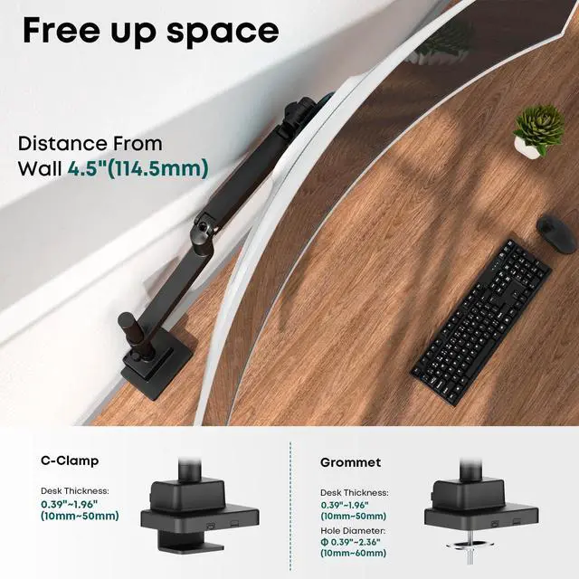 Alt view image 3 of 5 - Single Monitor-Arm Heavy Duty for 24-57-inch - Ultrawide Aluminum Single Pole Monitor Mount,Fully Adjustable, Ideal for Gaming, Office & Home Use, Max Load 59.4lbs, VESA 75/100/200 mm, Black