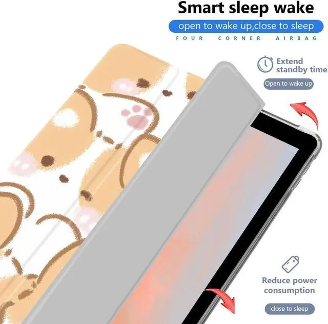 Alt view image 2 of 5 - JOYLAND Cute Corgi Pad Case for 12.9 Inch iPad Pro 2022/2021/2020/2018, Clear TPU Smart Stand Back Cover with Pencil Holder, Auto Wake/Sleep Foldable Shockproof Protective Case
