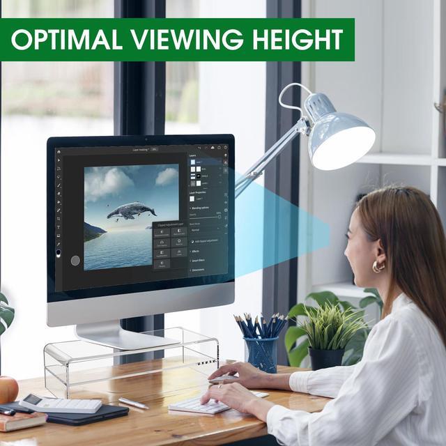 Alt view image 3 of 5 - QTLILMNT Acrylic Monitor Stand, 20in Premium Large Acrylic Laptop Stand for Home, Office, Business, 2 Tiers Computer Monitor Riser for Keyboard Storage, Multi-Media Laptop, Printer, TV Srceen