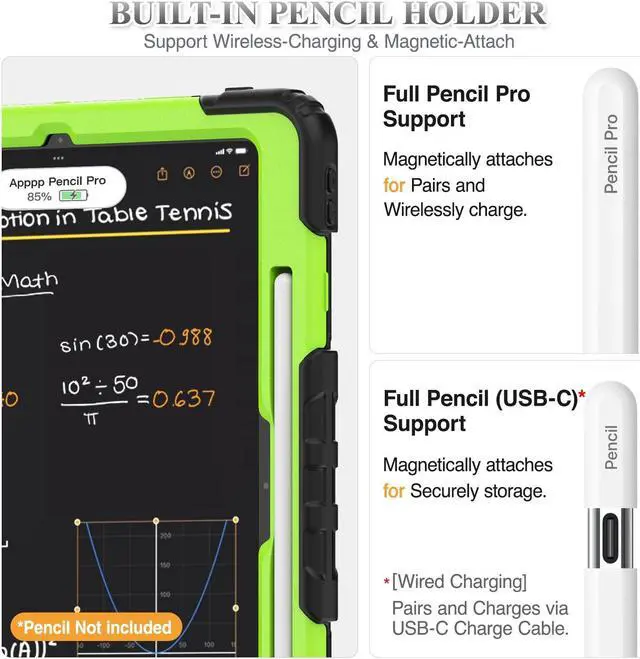 Alt view image 5 of 5 - SEYMAC stock Case for iPad Pro 13 inch M4 Case 2024, Shockproof Protective Case with Pencil Holder Screen Protector, 360 Rotate Stand Case with Adjustable Hand Strap/Shoulder Strap, Green
